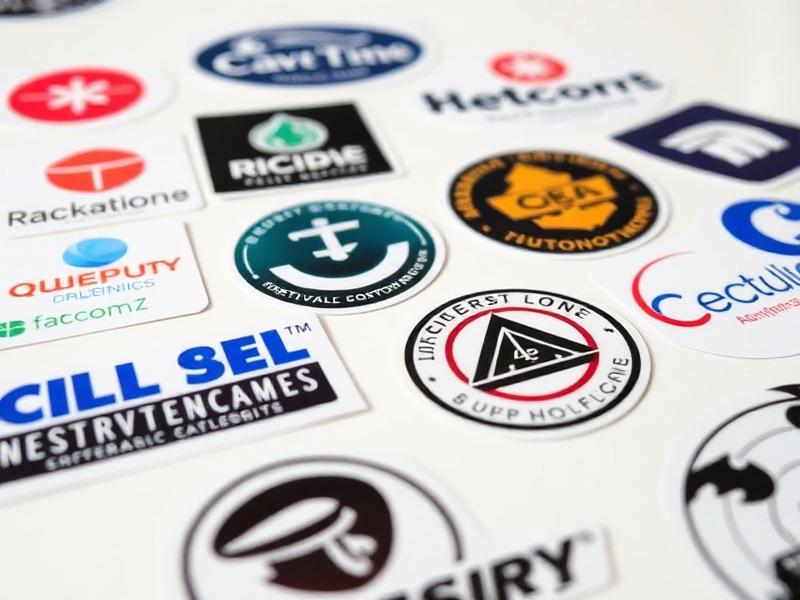 Sheet of custom printed logo stickers and labels in different shapes
